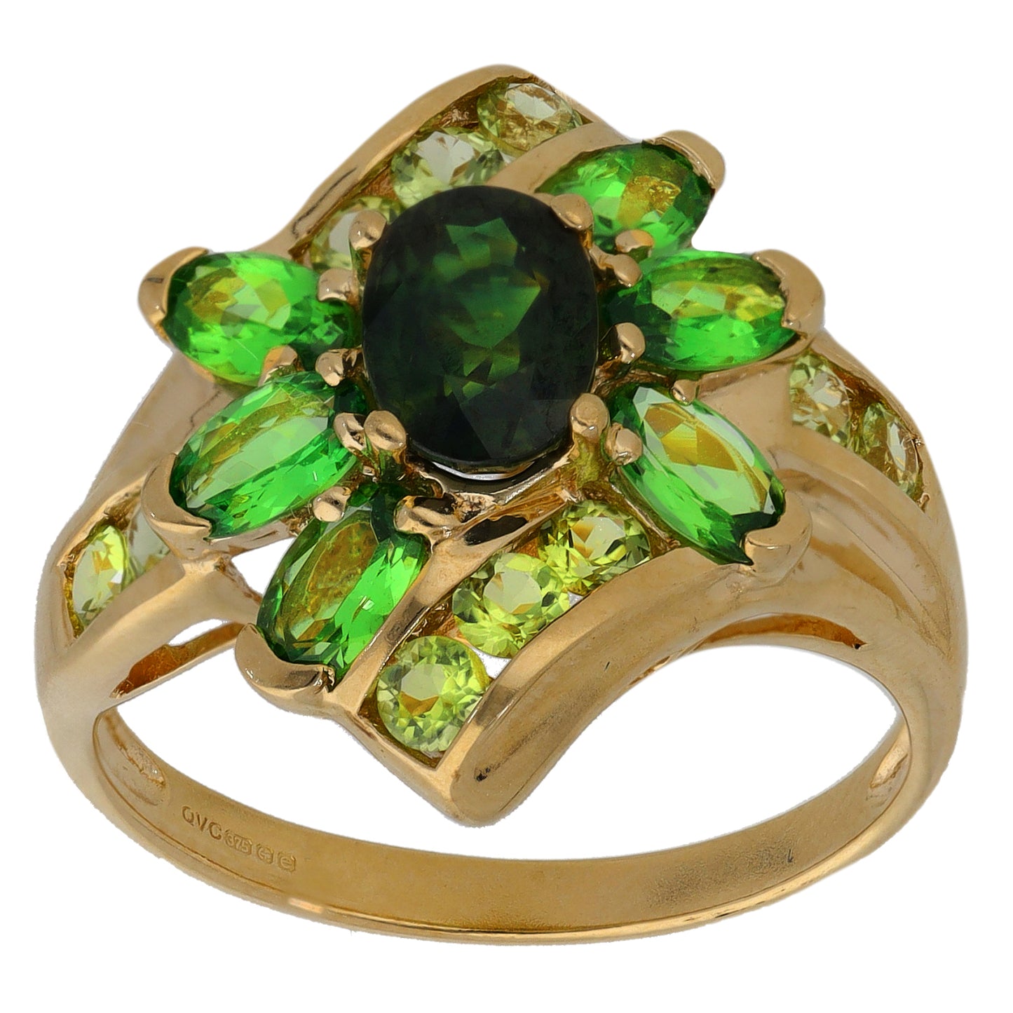 9ct Gold Sapphire, Garnet & Peridot Dress/Cocktail Ring Size P