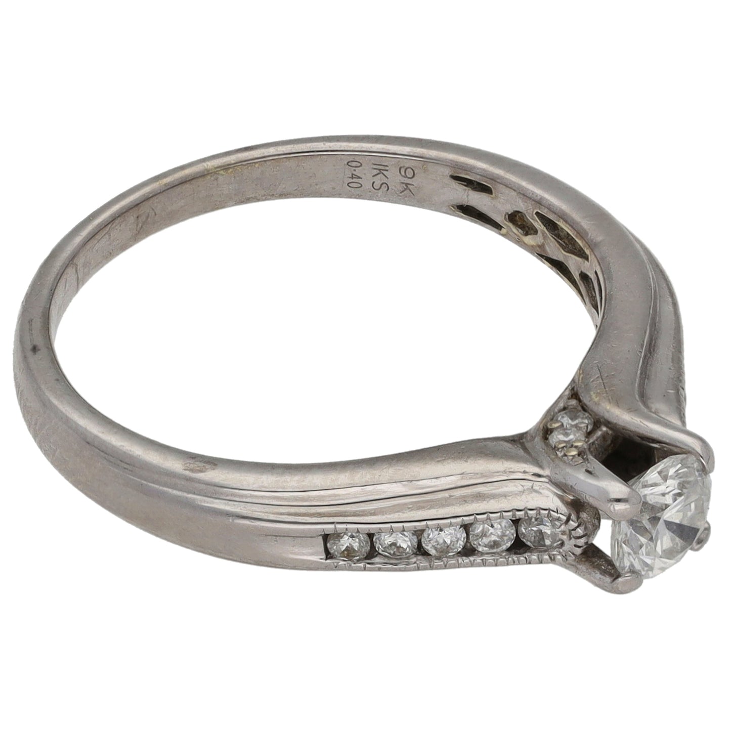 9ct White Gold 0.40ct Diamond Solitaire Ring With Accent Stones Size L