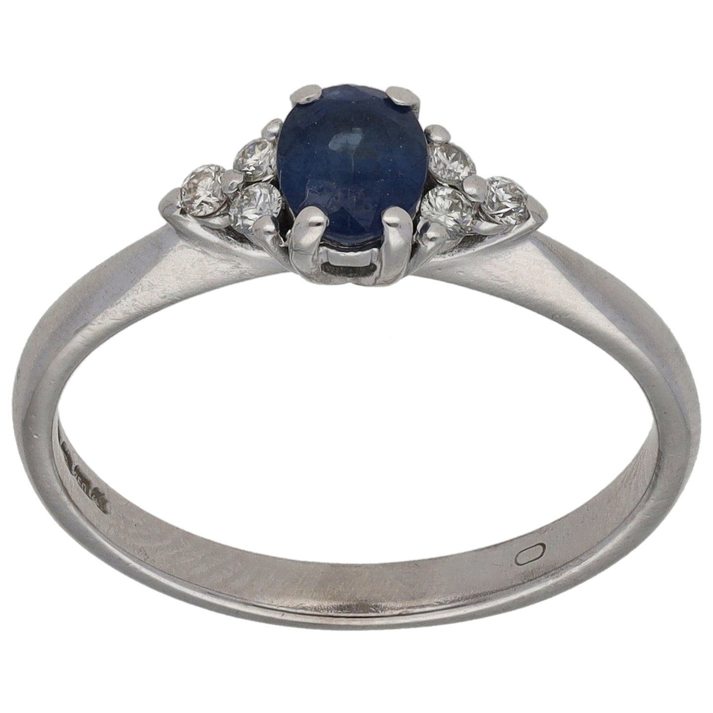 18ct White Gold Sapphire & 0.12ct Diamond Dress/Cocktail Ring Size L
