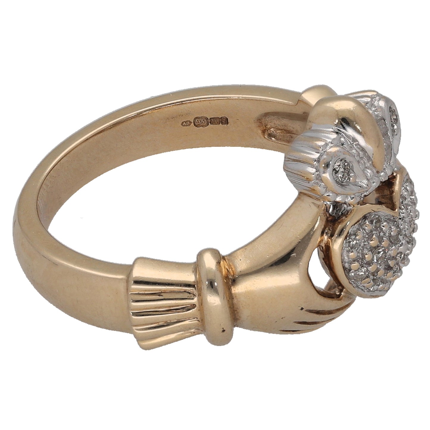 9ct Gold 0.10ct Diamond Claddagh Ring Size M