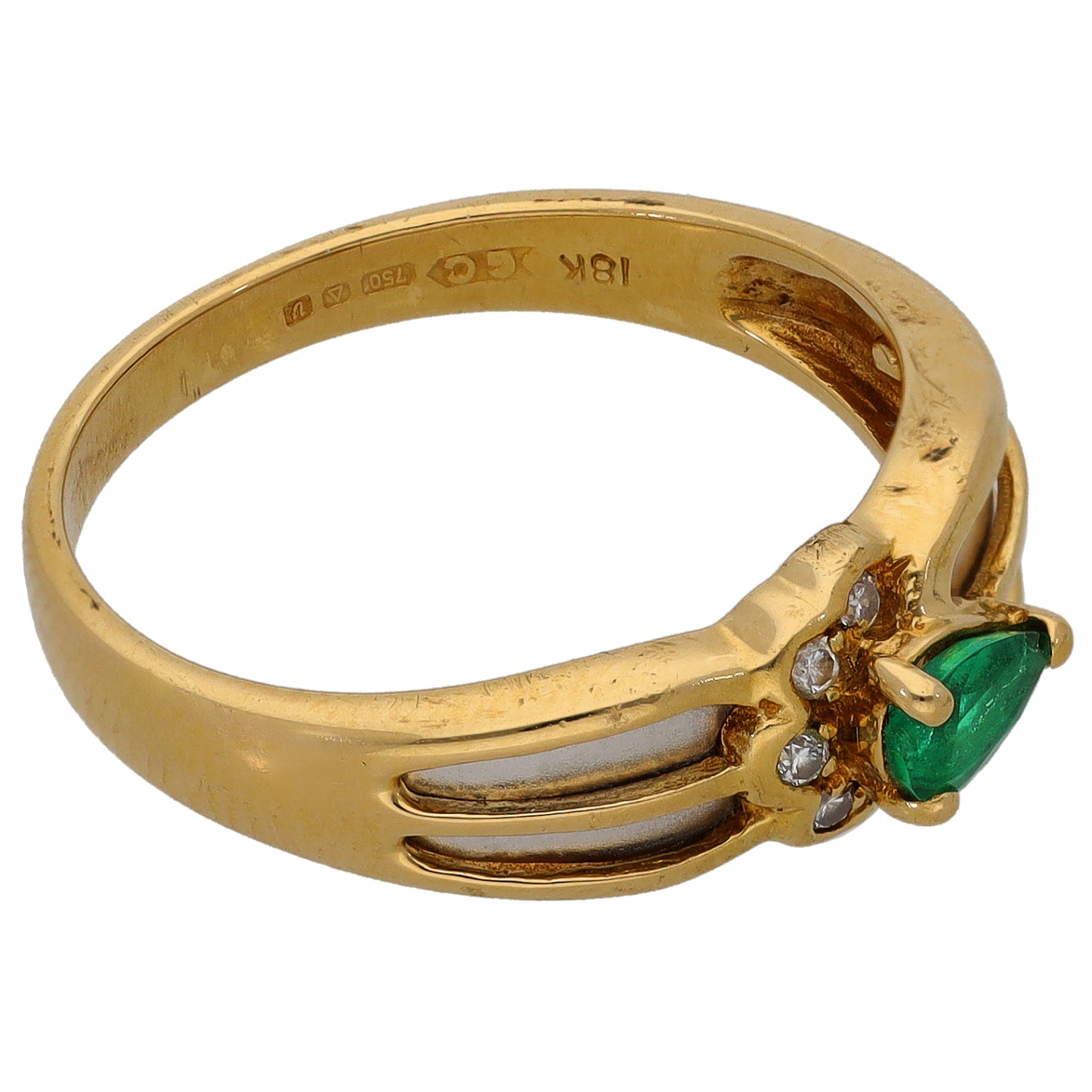 18ct Gold Emerald & 0.025ct Diamond Dress/Cocktail Ring Size N