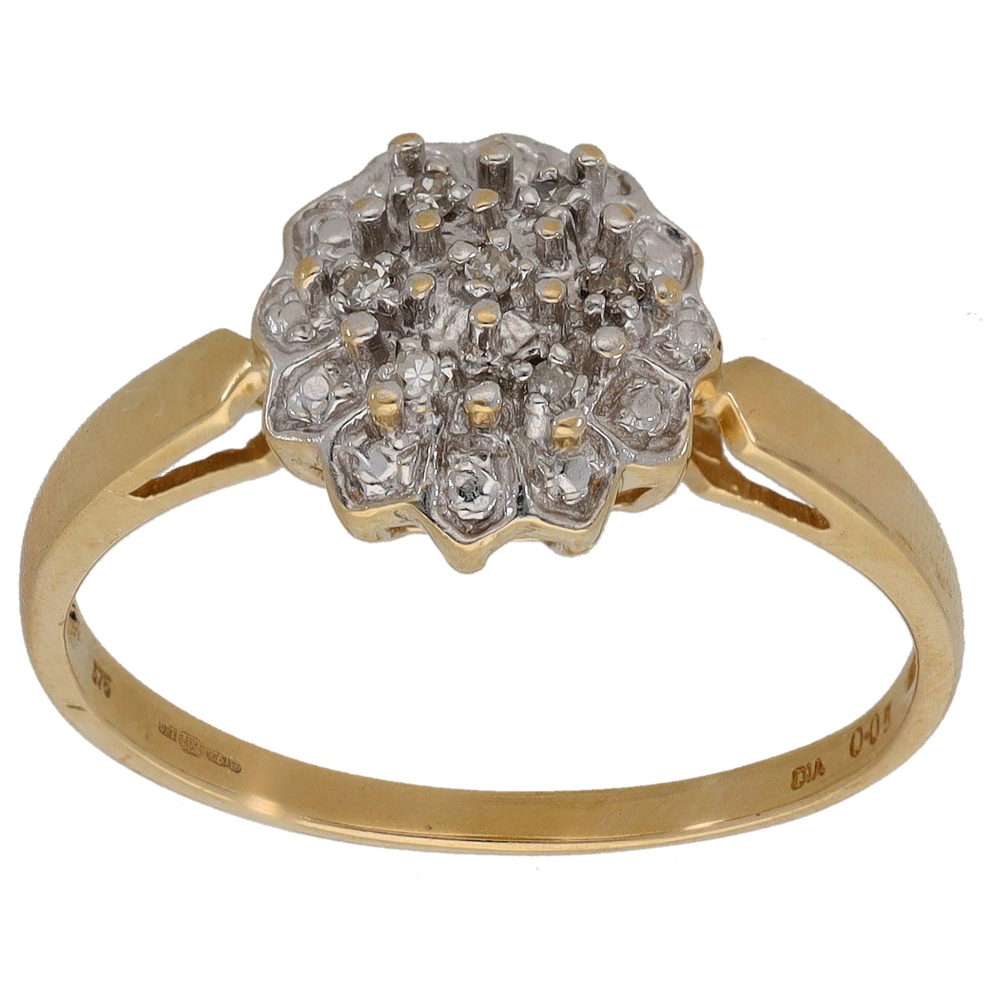 9ct Gold 0.05ct Diamond Cluster Ring Size T
