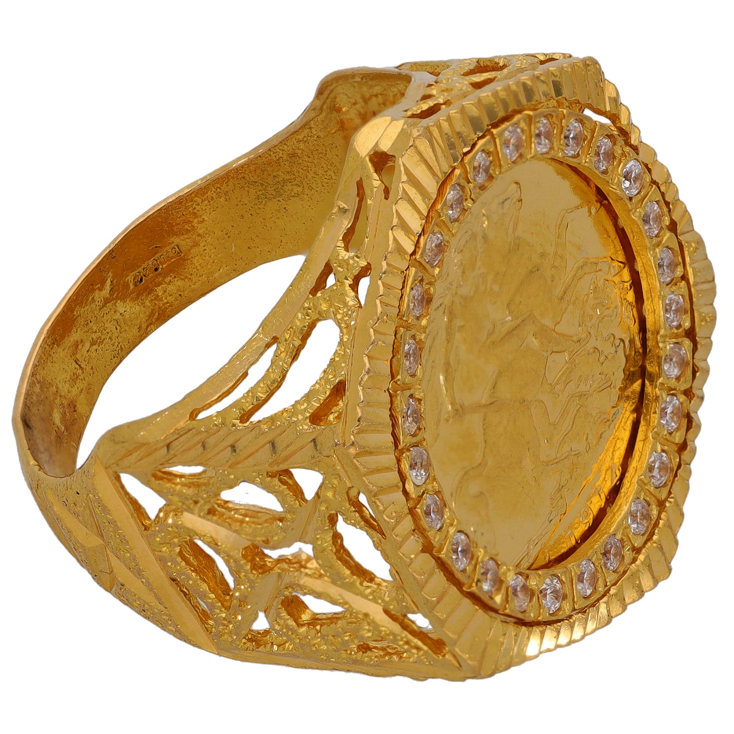 22ct Gold Half Sovereign Cubic Zirconia Coin Ring Size U