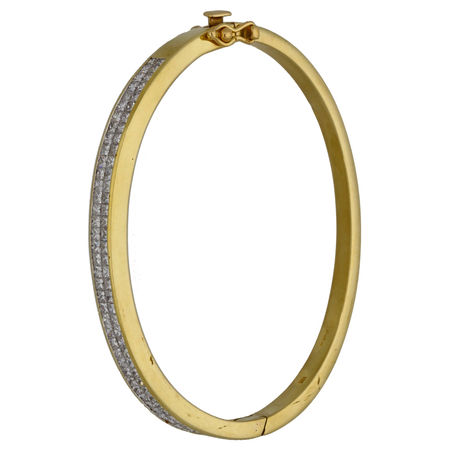 18ct Gold 3.80ct Square Diamond Hinged/Clasp Bangle