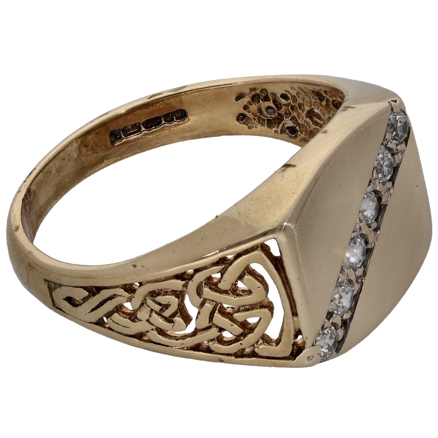 9ct Gold Cubic Zirconia Patterned Signet Ring Size R