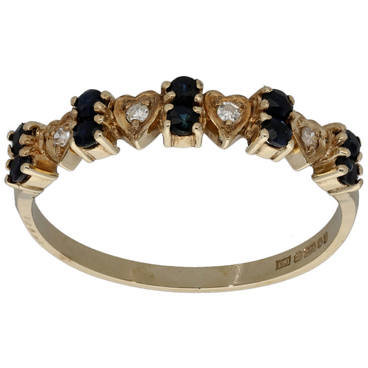 9ct Gold Sapphire & 0.04ct Diamond Half Eternity Ring Size T