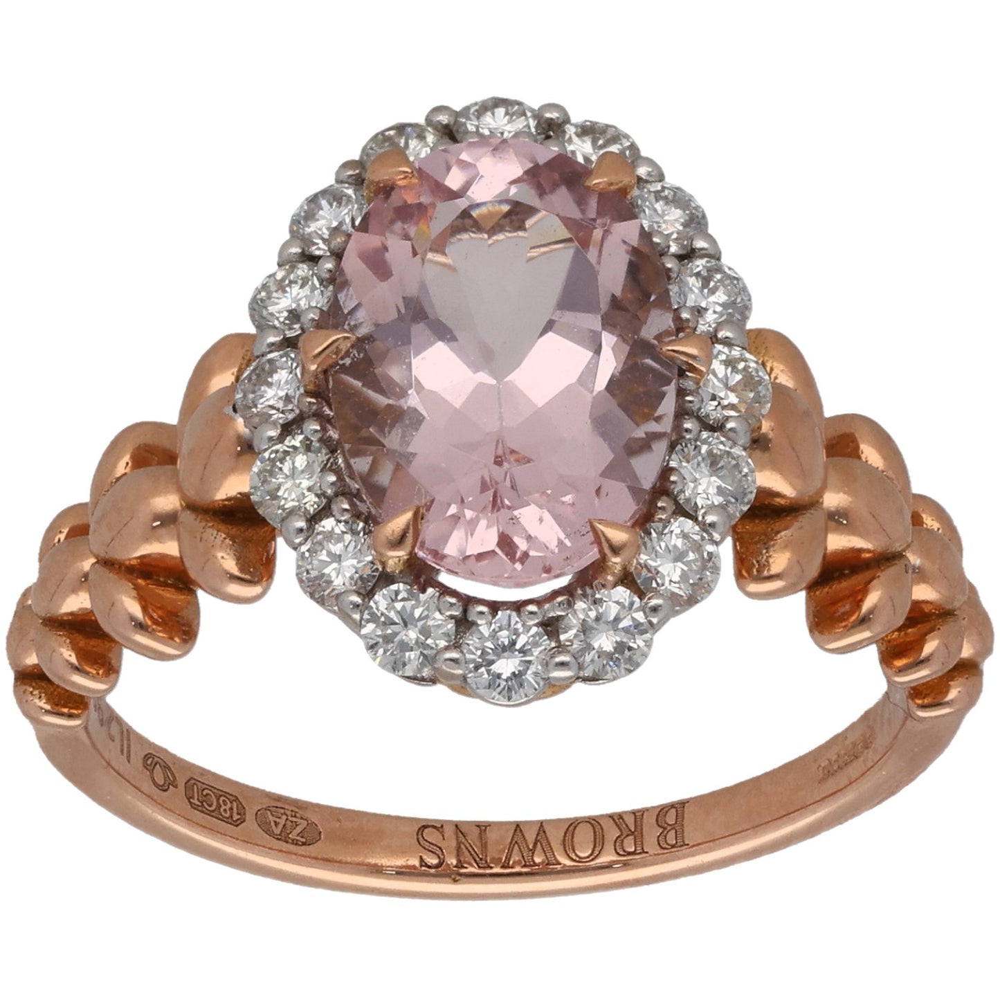 18ct Rose Gold Morganite & 0.48ct Diamond Dress/Cocktail Ring Size M