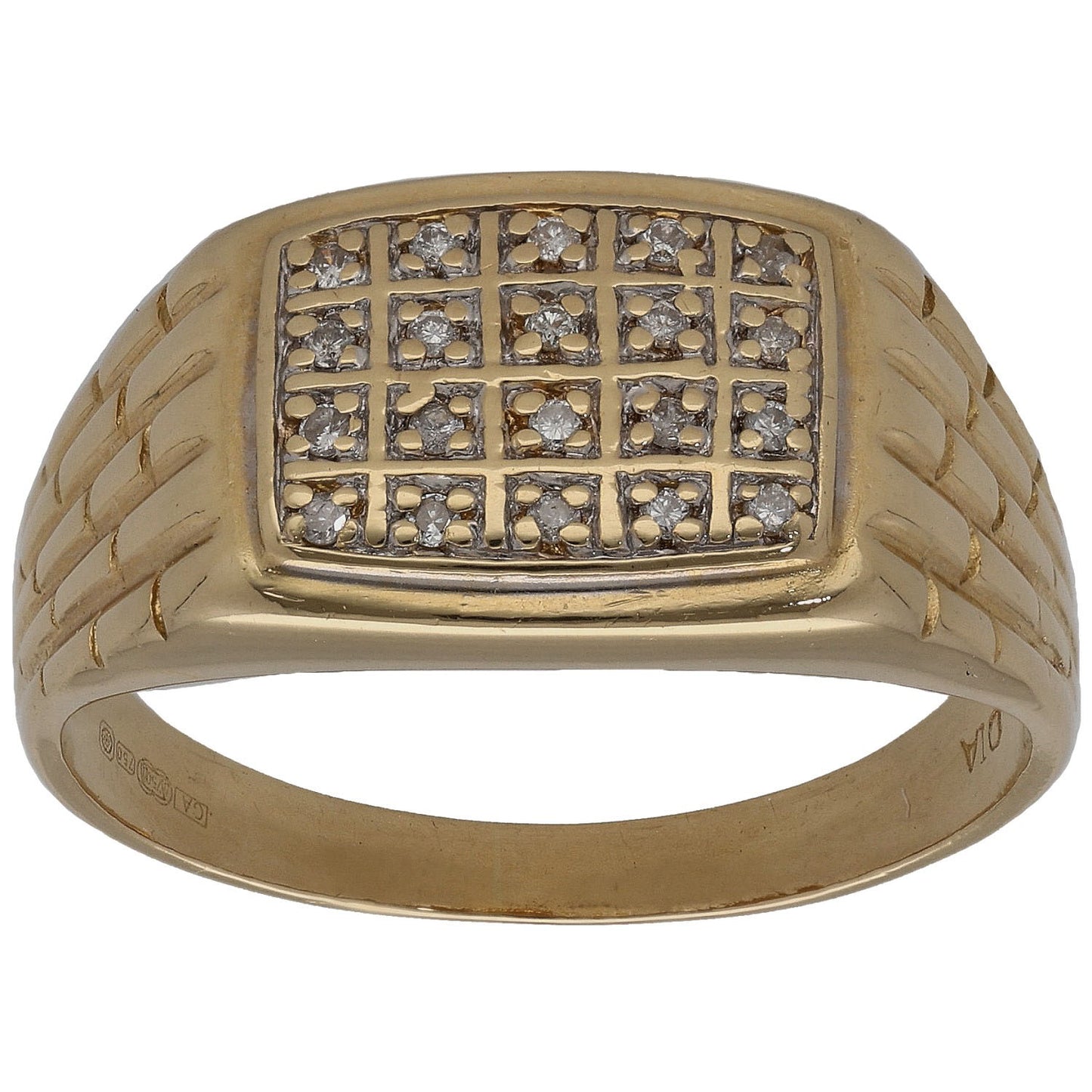 18ct Gold 0.10ct Diamond Patterned Signet Ring Size S