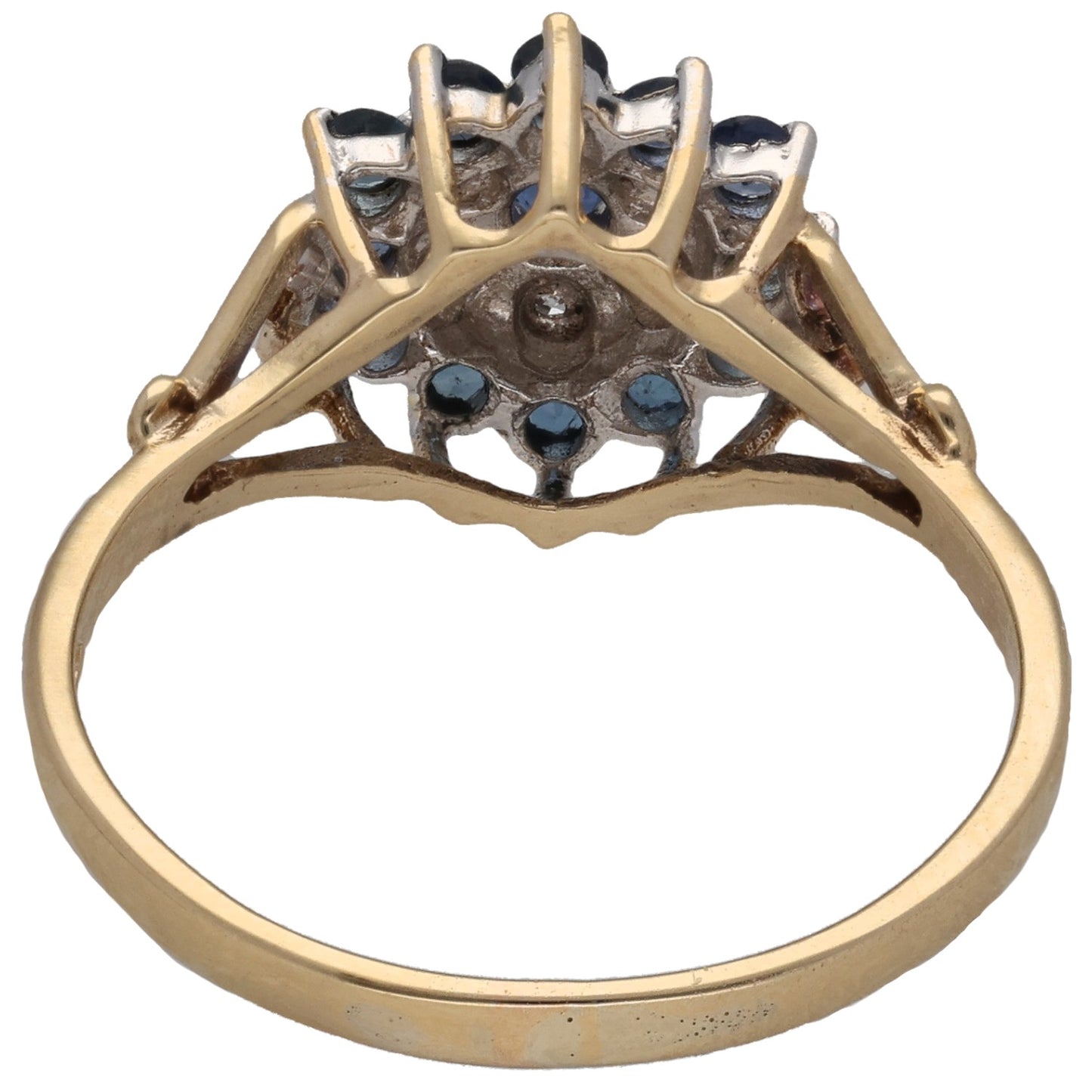 9ct Bicolour Gold Sapphire & 0.03ct Diamond Dress/Cocktail Ring Size P