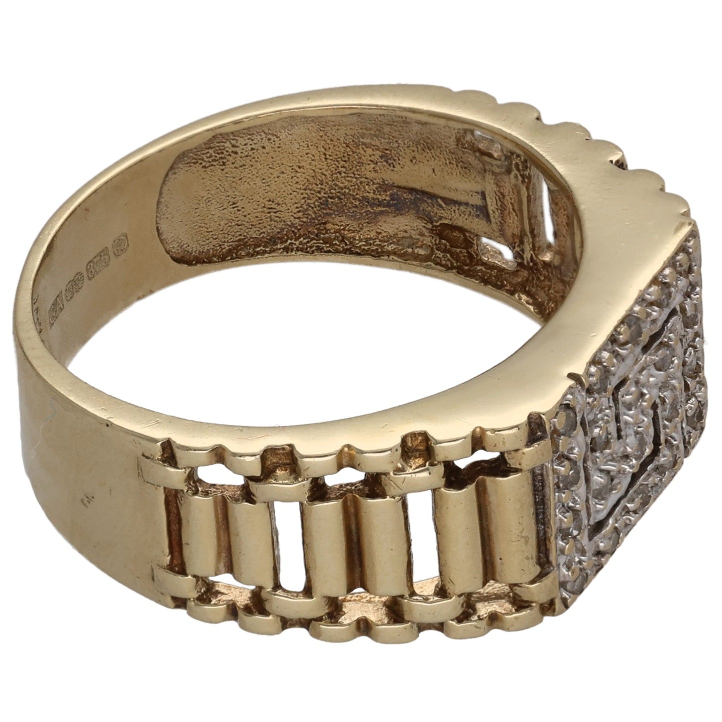 9ct Gold 0.10ct Diamond Patterned Signet Ring Size S