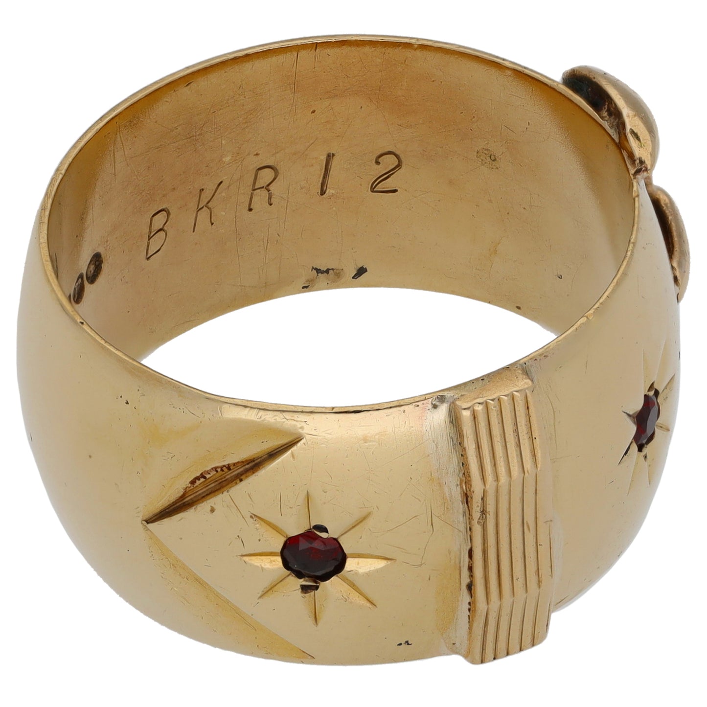 9ct Gold Garnet Single Stone Buckle Ring Size U