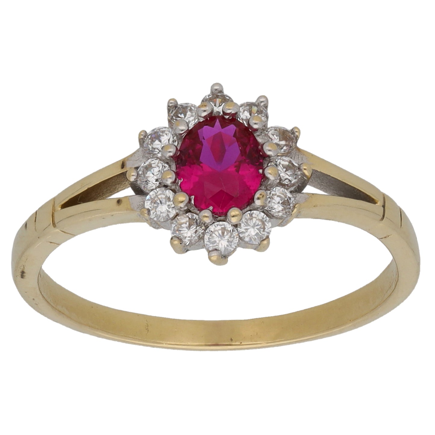 9ct Gold Glass Filled Ruby & Cubic Zirconia Dress/Cocktail Ring Size N