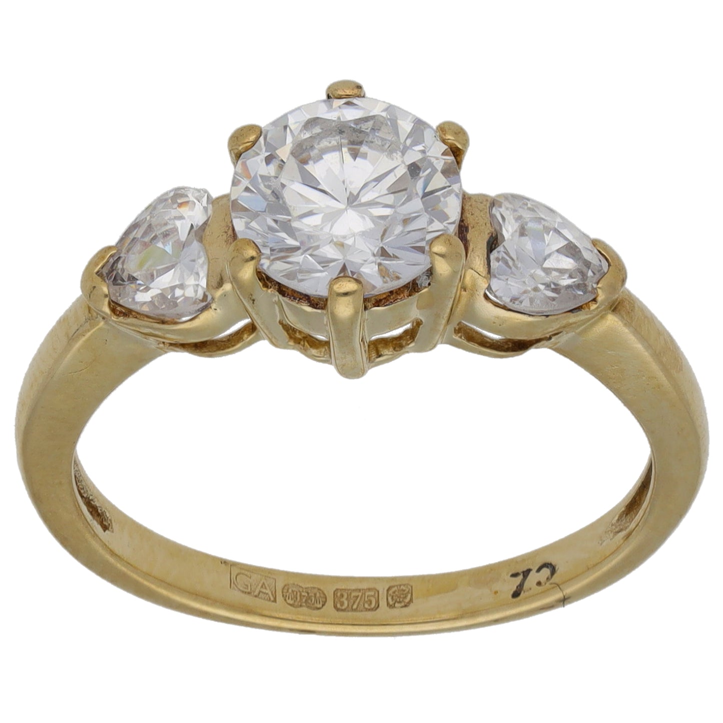 9ct Gold Cubic Zirconia Three Stone Ring Size M