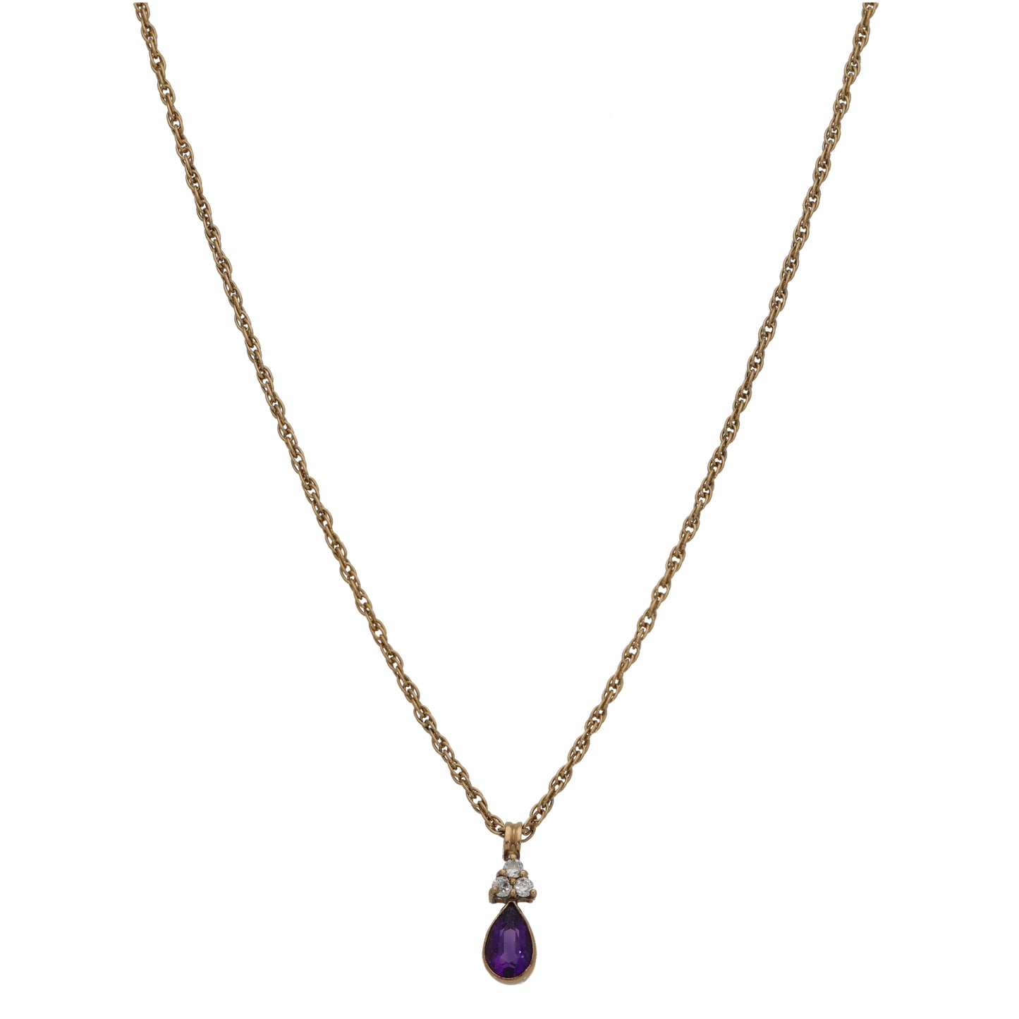 9ct Gold Amethyst & 0.09ct Diamond Dress/Cocktail Pendant With Chain