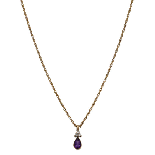 9ct Gold Amethyst & 0.09ct Diamond Dress/Cocktail Pendant With Chain