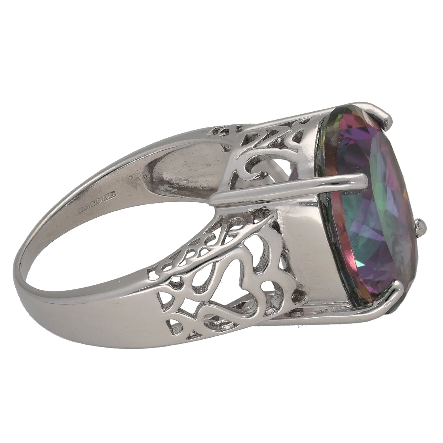 9ct White Gold Coated Topaz Single Stone Ring Size P