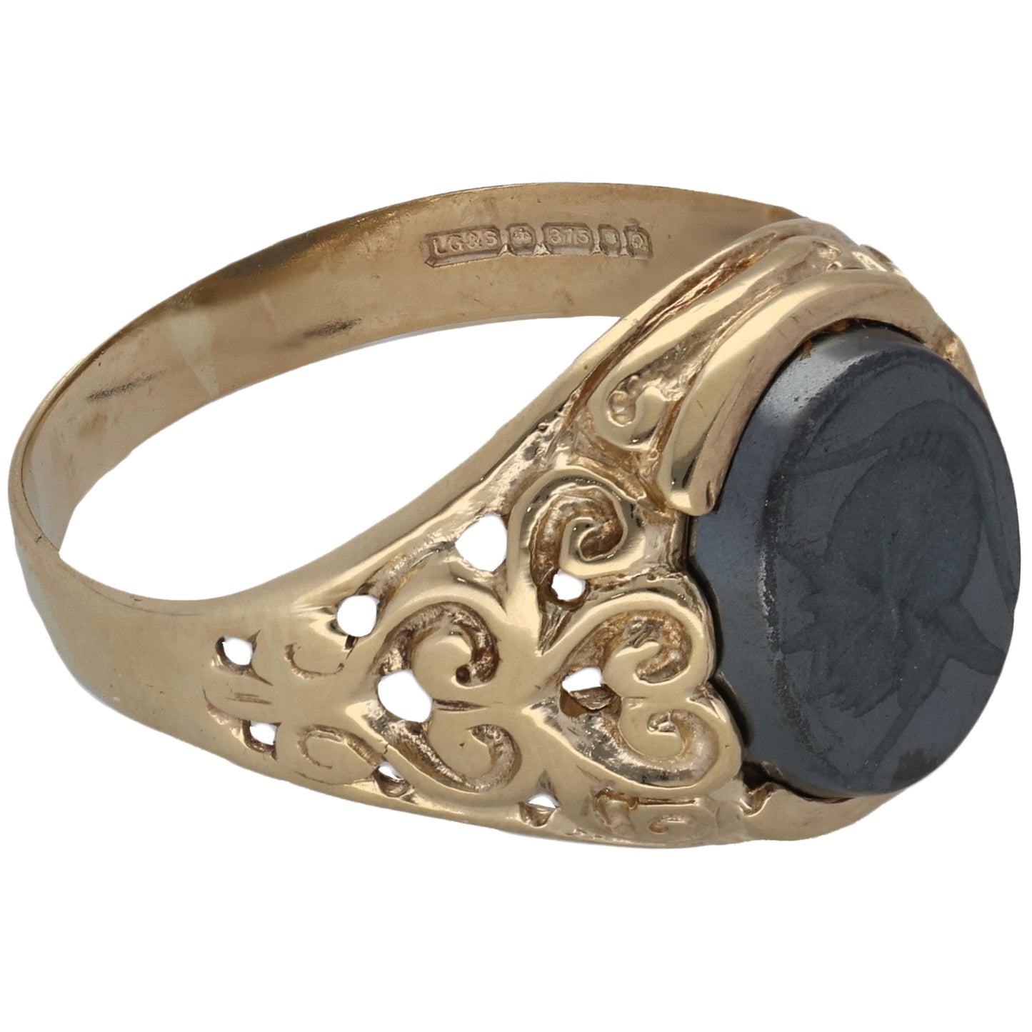 9ct Gold Hematite Single Stone Signet Ring Size U