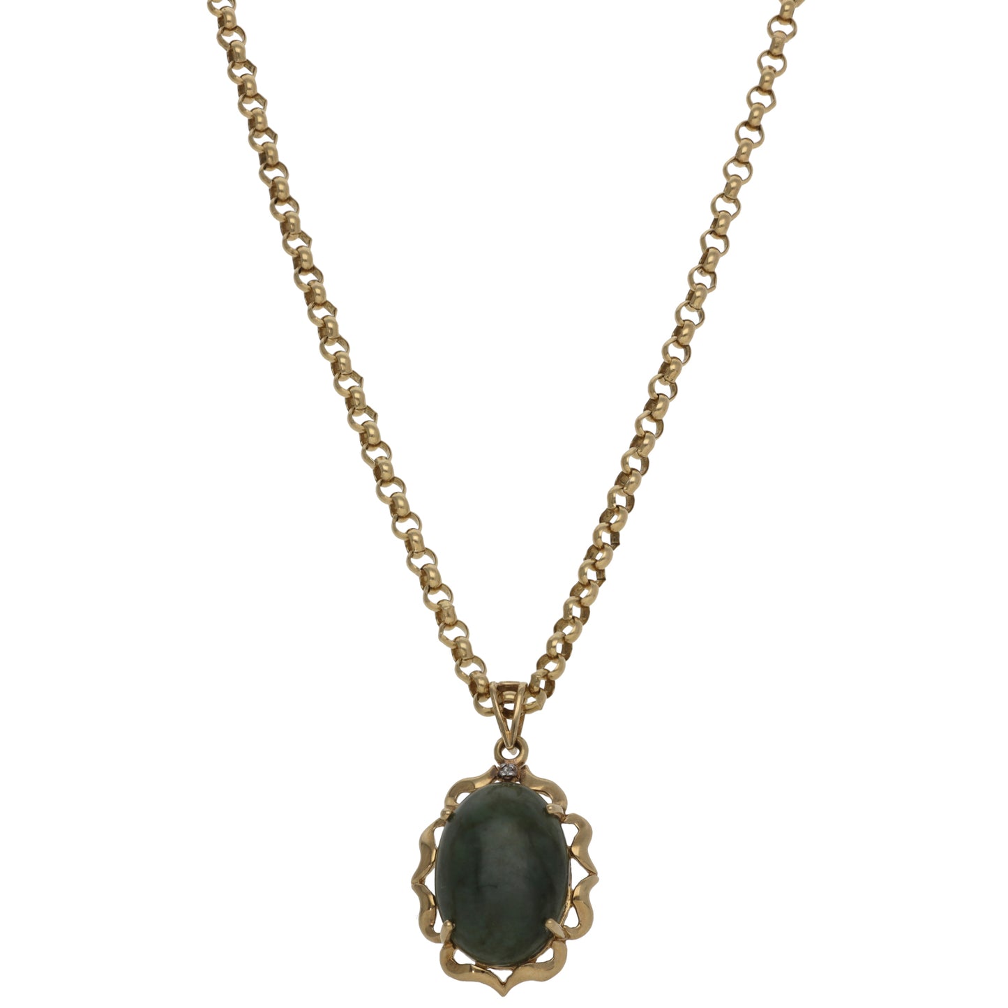 9ct Gold Nephrite & 0.005ct Diamond Dress/Cocktail Pendant With Chain