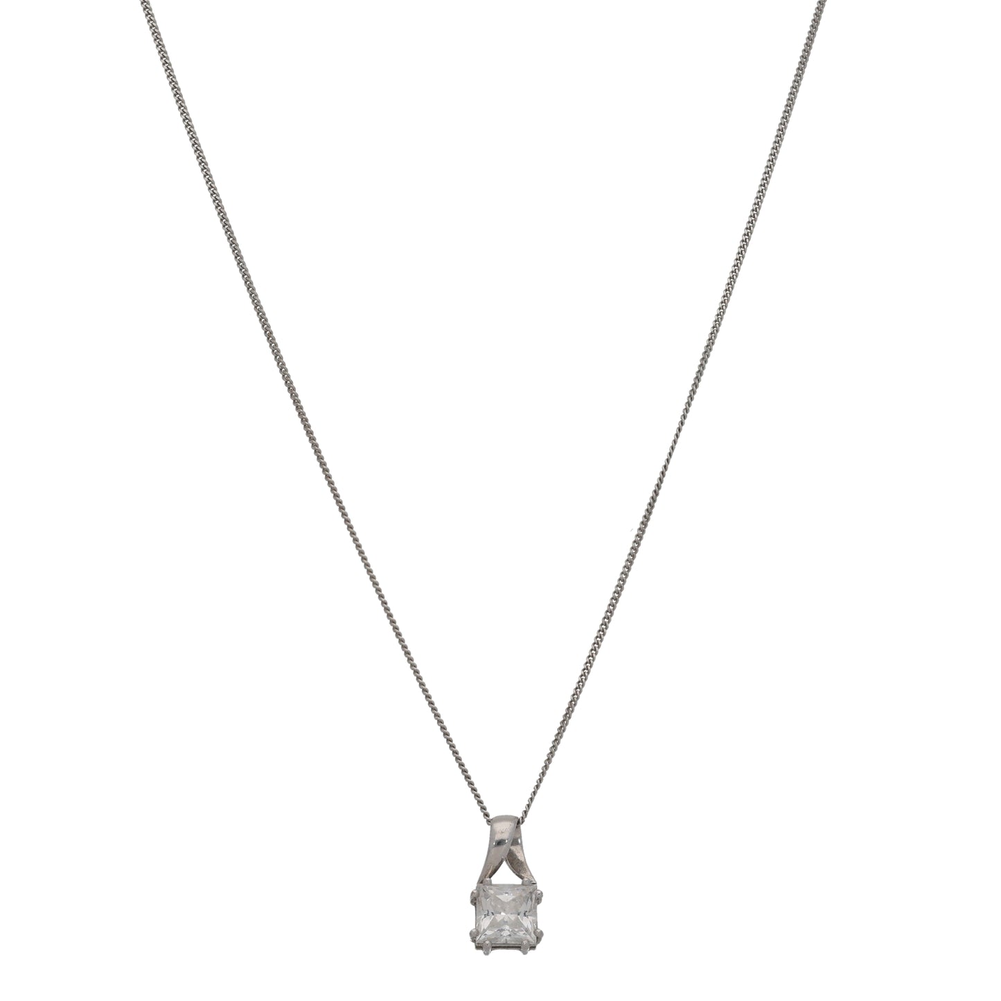 18ct White Gold Cubic Zirconia Single Stone Pendant With Chain