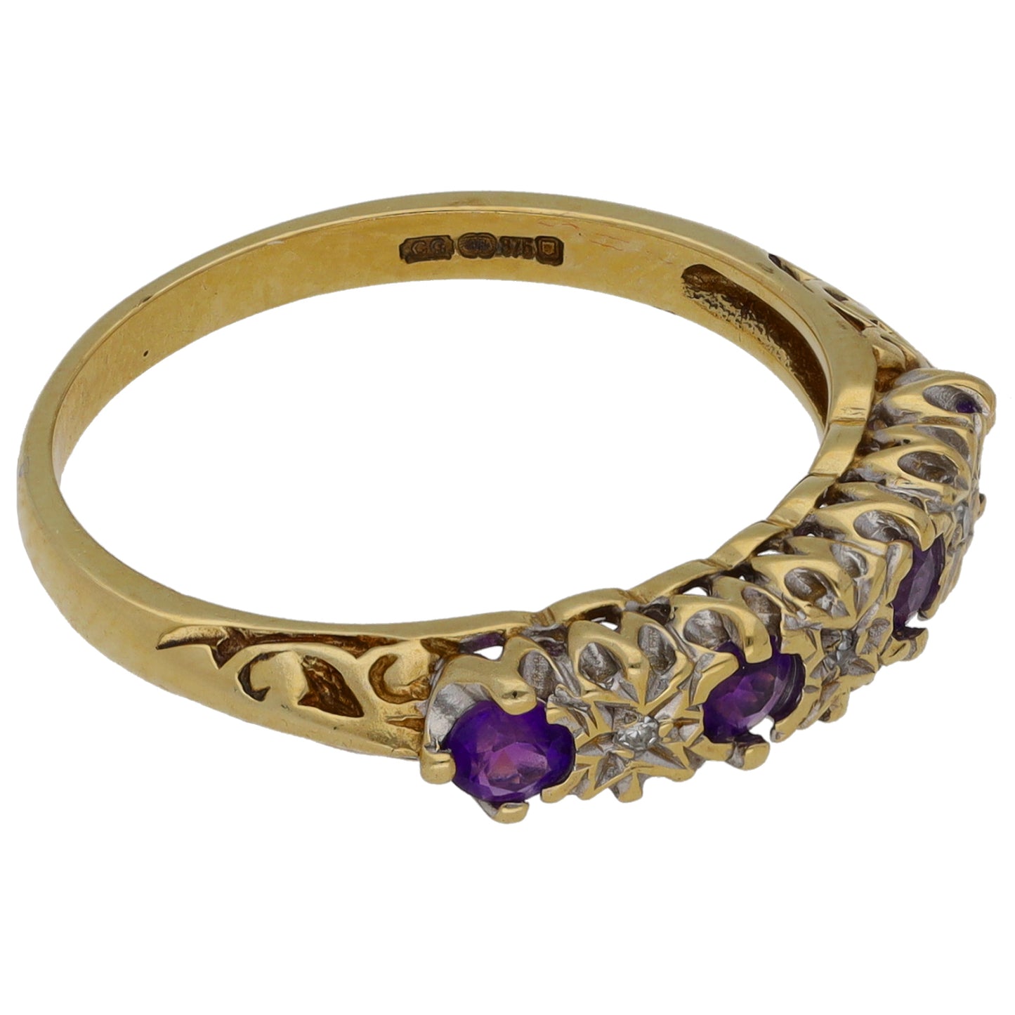 9ct Gold Amethyst & 0.015ct Diamond Half Eternity Ring Size N