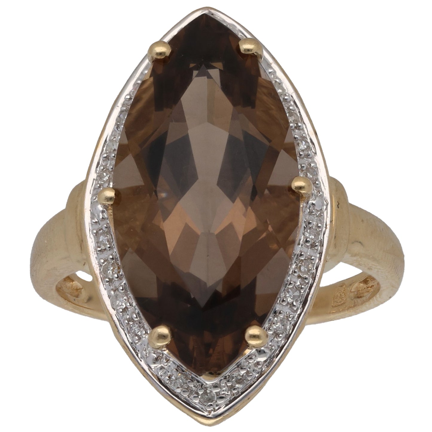 9ct Gold Smoky Quartz & 0.12ct Diamond Dress/Cocktail Ring Size P
