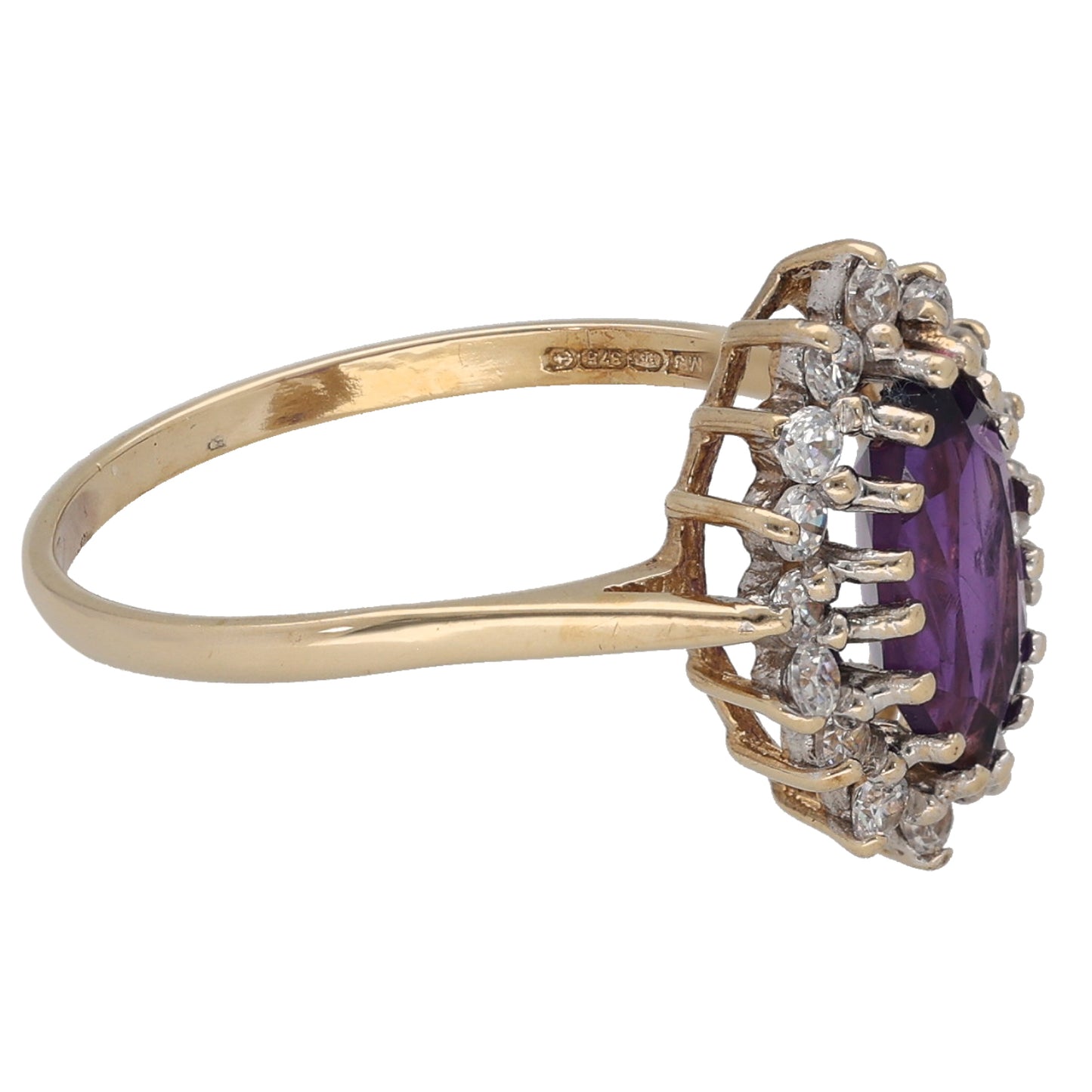 9ct Gold Amethyst & Cubic Zirconia Dress/Cocktail Ring Size O