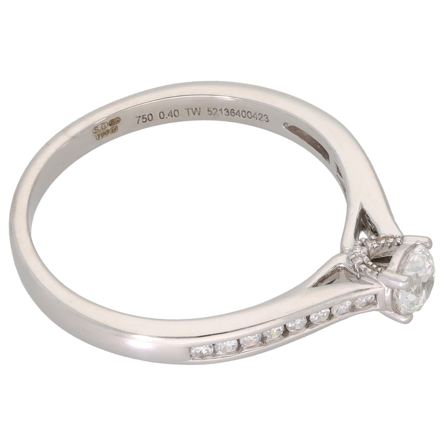 18ct White Gold 0.41ct Diamond Solitaire Ring With Accent Stones Size P