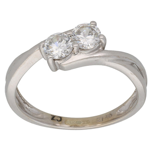 9ct White Gold Cubic Zirconia Two Stone Ring Size K