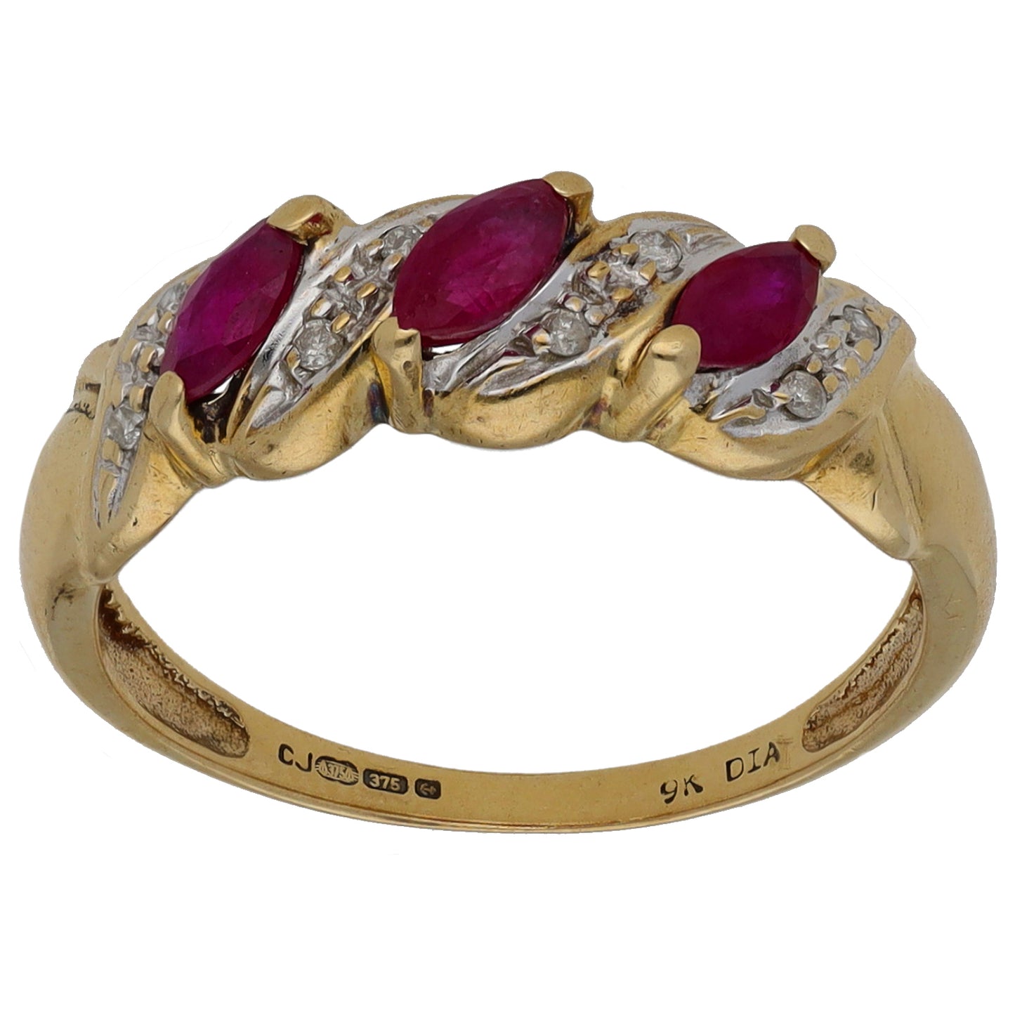 9ct Gold Glass Filled Ruby & 0.04ct Diamond Dress/Cocktail Ring Size N
