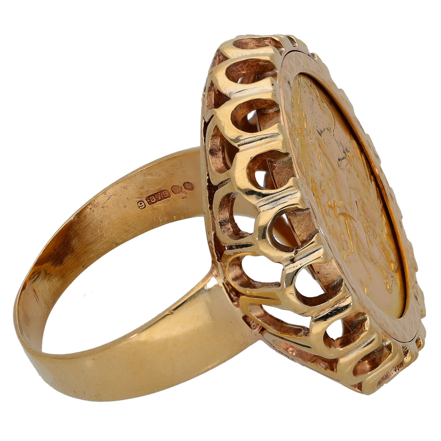9ct Gold Full Sovereign Coin Ring Size V