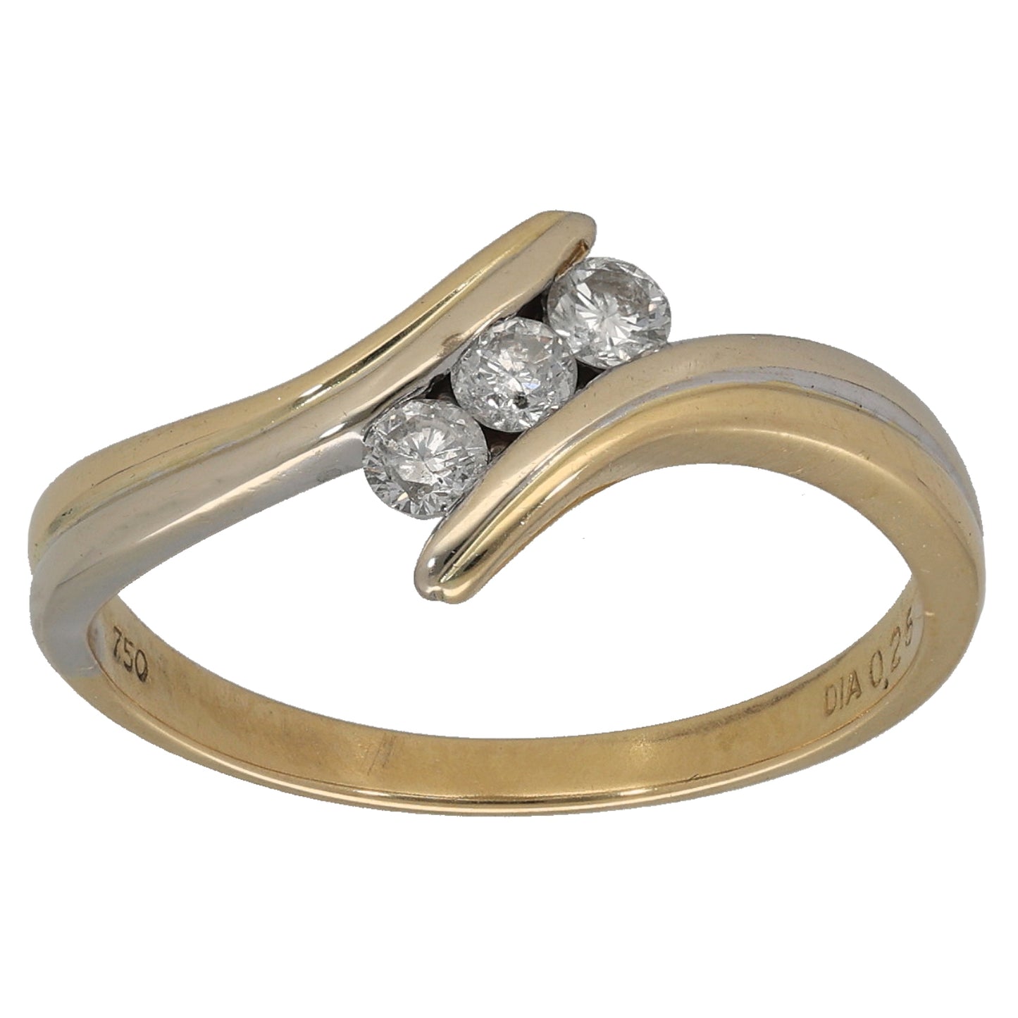18ct Gold 0.25ct Diamond Trilogy Ring Size Q