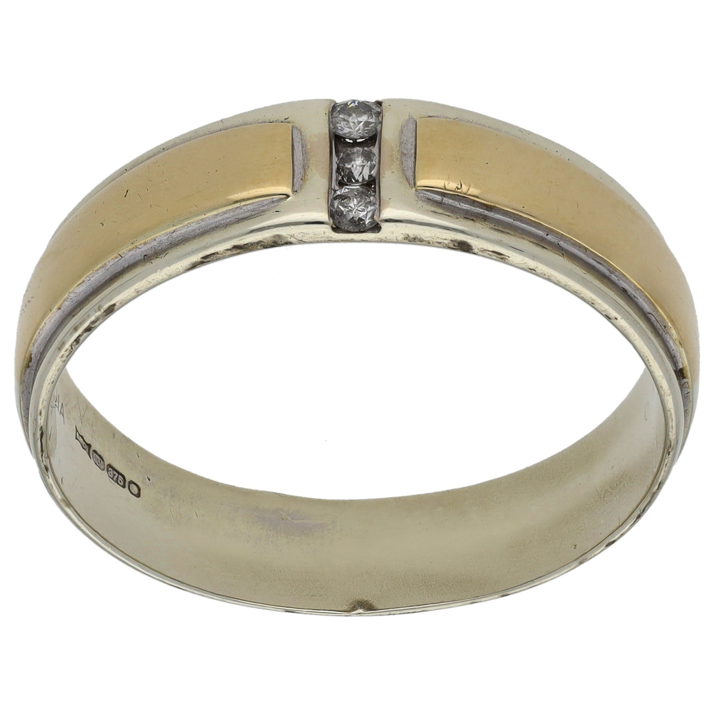 9ct Bicolour Gold 0.09ct Diamond Patterned Wedding Ring Size X