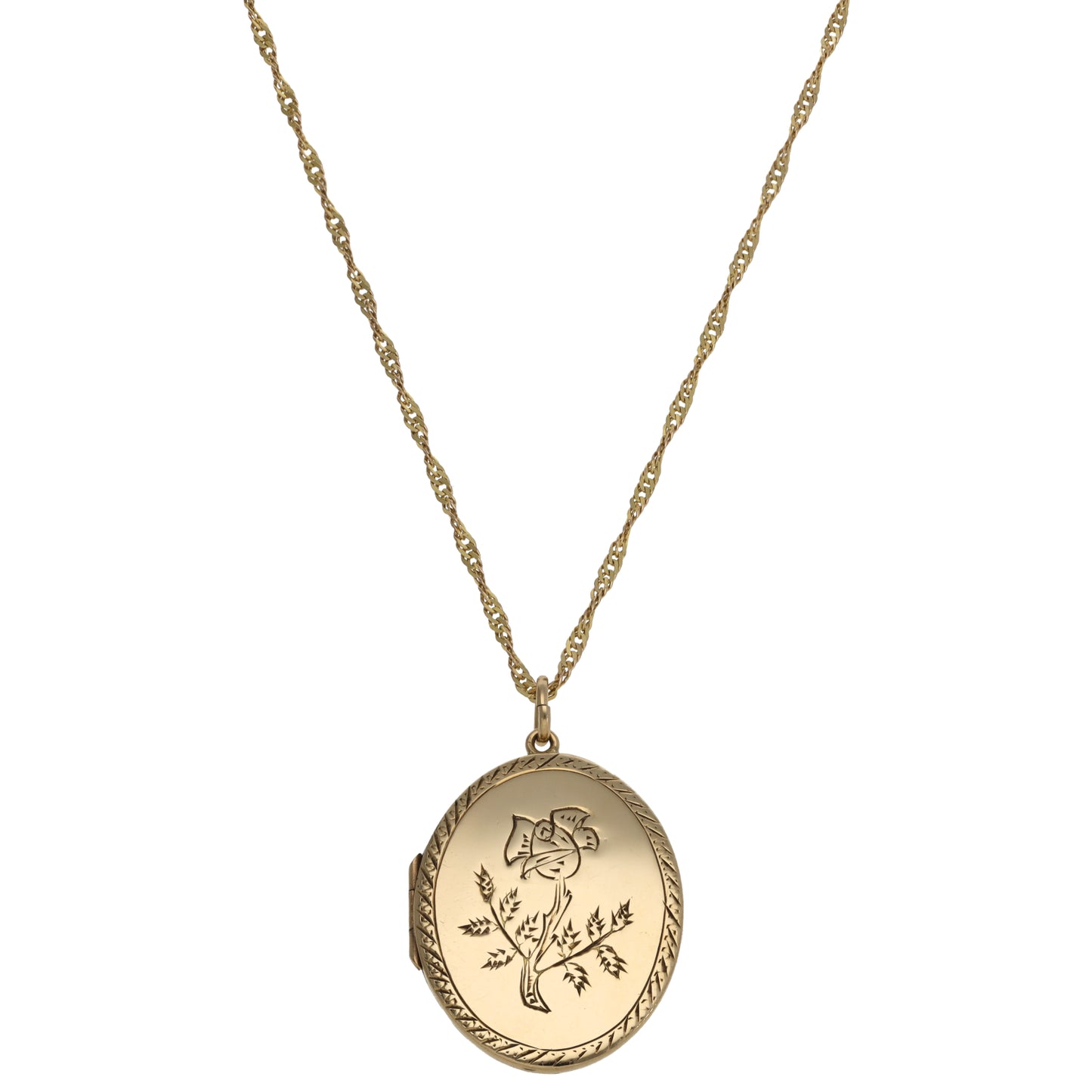 9ct Gold Patterned Locket Pendant With Chain