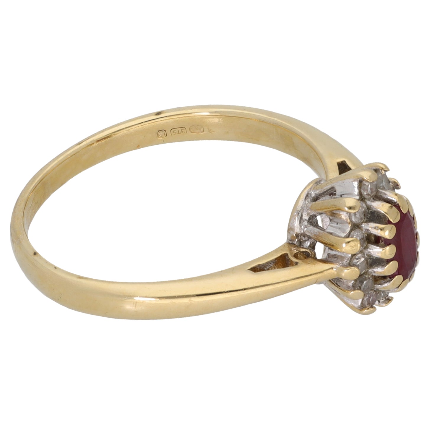 9ct Gold Ruby & 0.10ct Diamond Cluster Ring Size M