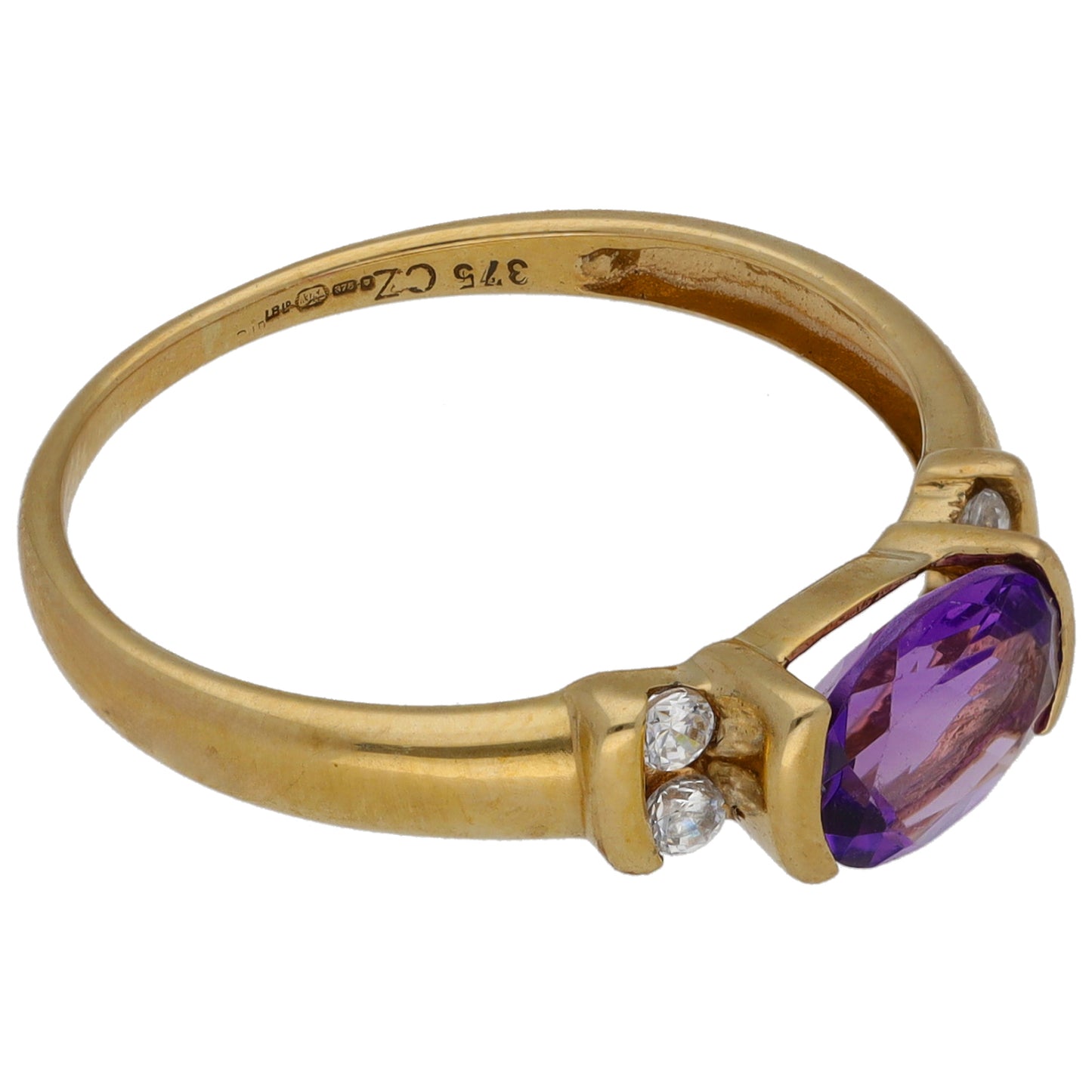 9ct Gold Amethyst & Cubic Zirconia Dress/Cocktail Ring Size Q