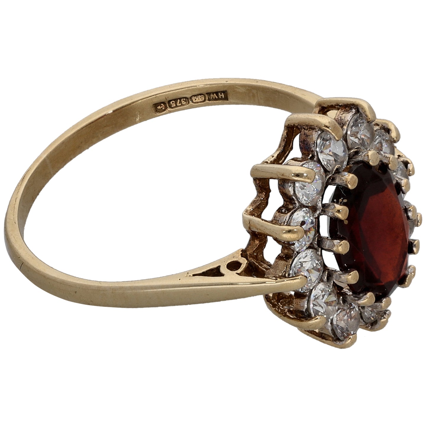 9ct Gold Garnet & Cubic Zirconia Dress/Cocktail Ring Size N