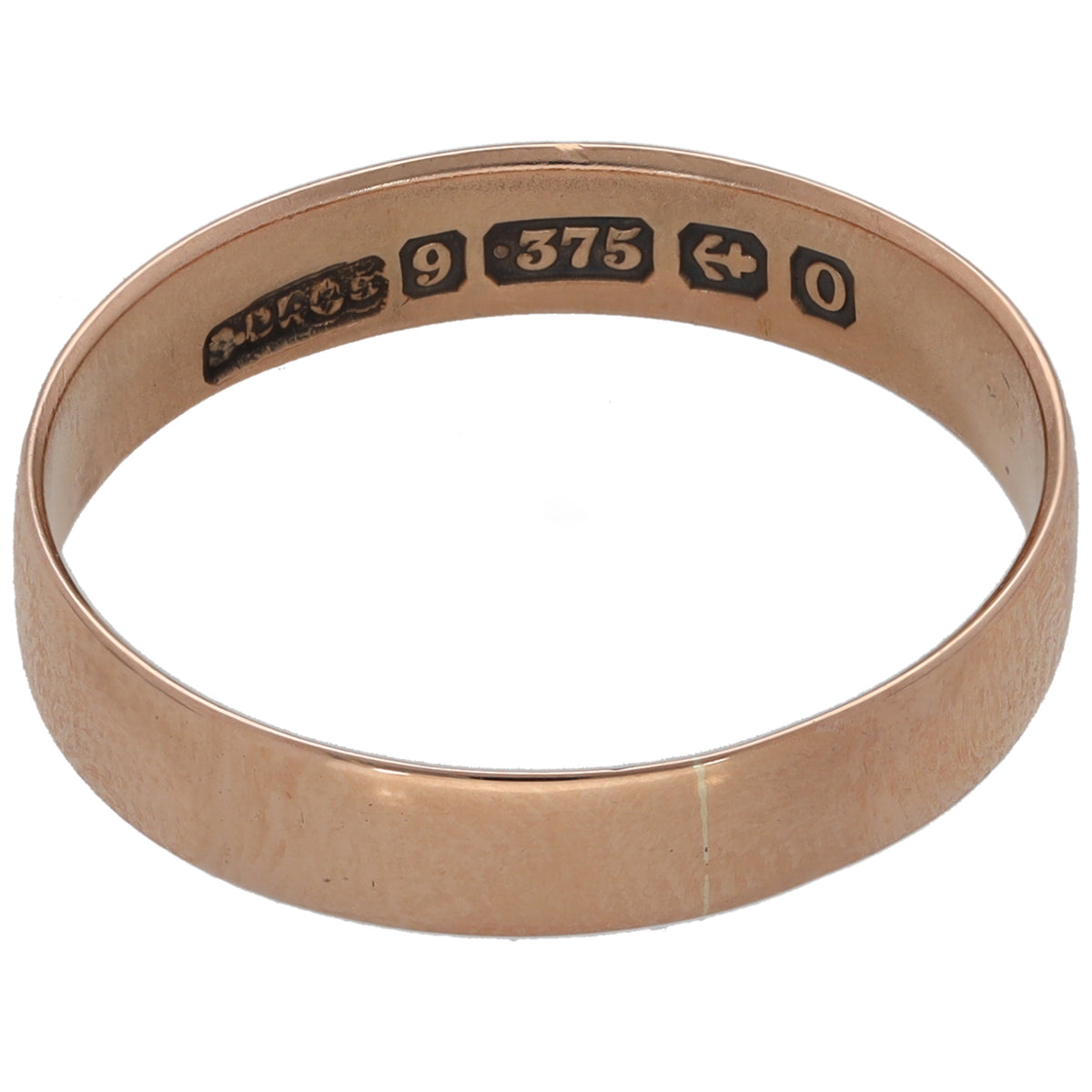 Rose gold wedding ring with inner hallmark stamps 9 375 4 0