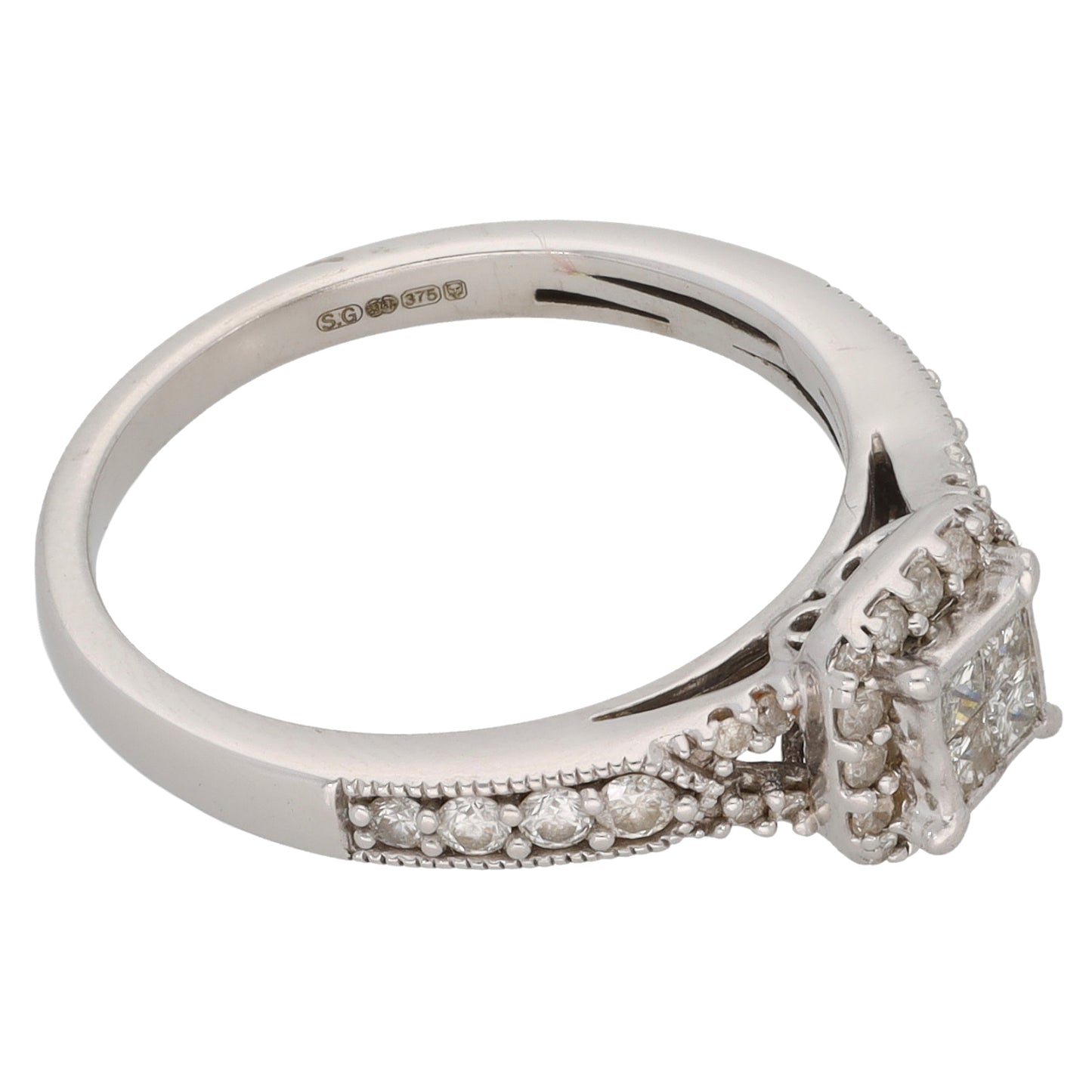 9ct White Gold 0.395ct Diamond Cluster Ring Size M