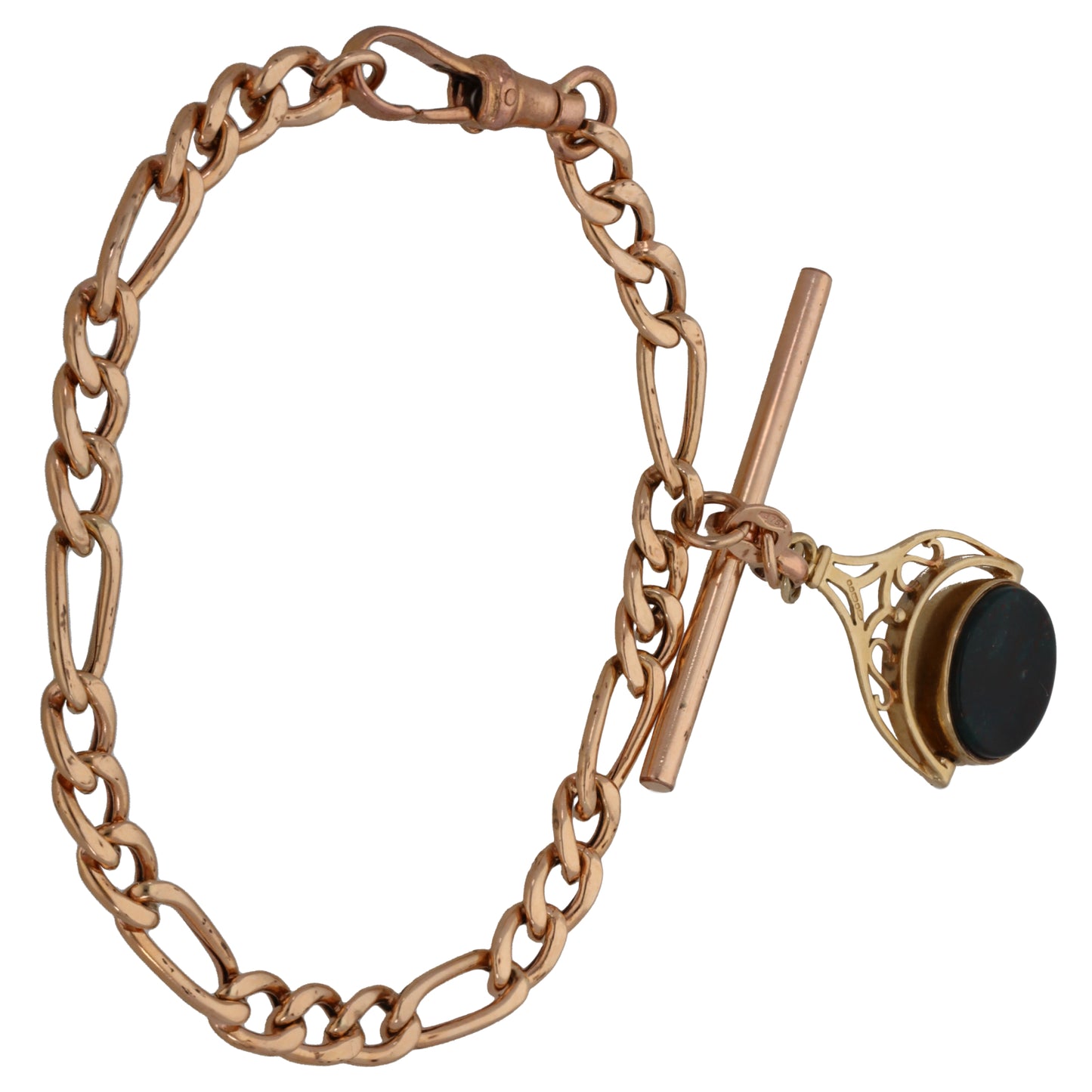 9ct Rose Gold Bloodstone & Onyx Figaro Bracelet