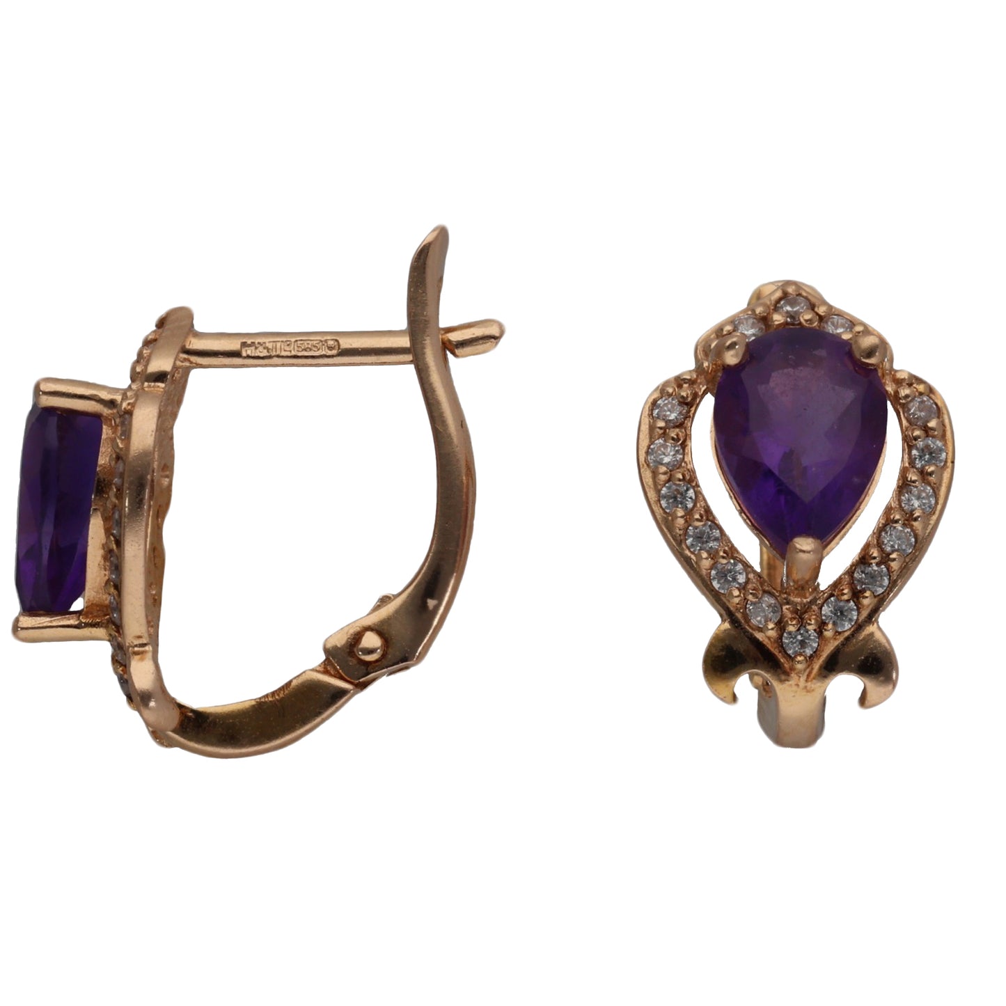 14ct Rose Gold Amethyst & Imitation Dress/Cocktail Earrings