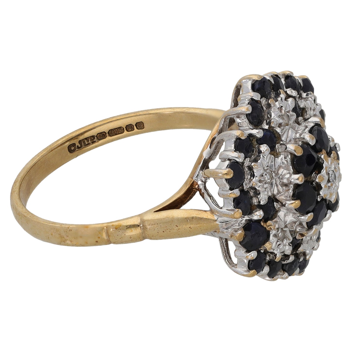 9ct Gold Sapphire & 0.07ct Diamond Dress/Cocktail Ring Size M