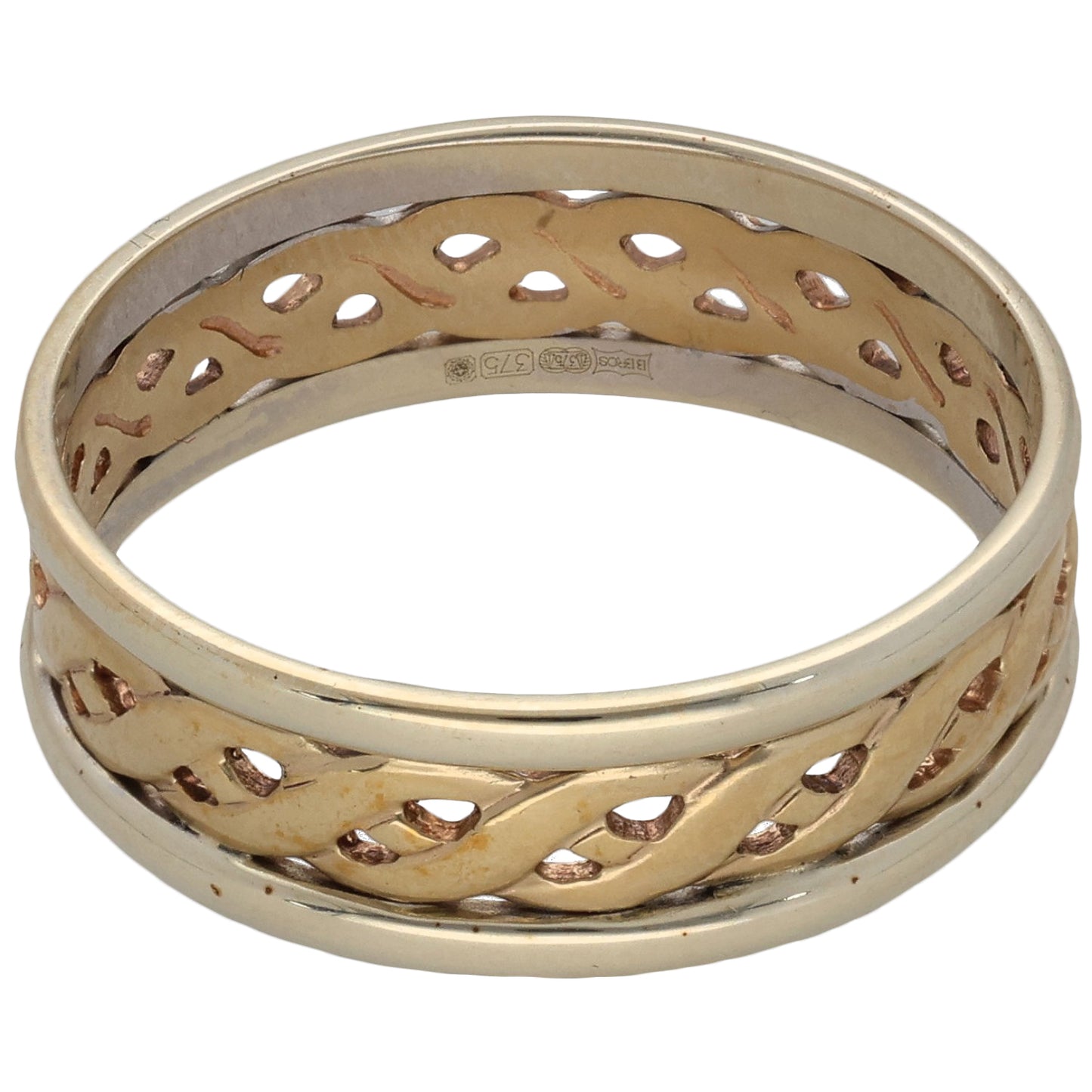 9ct Bicolour Gold Patterned Wedding Ring Size W