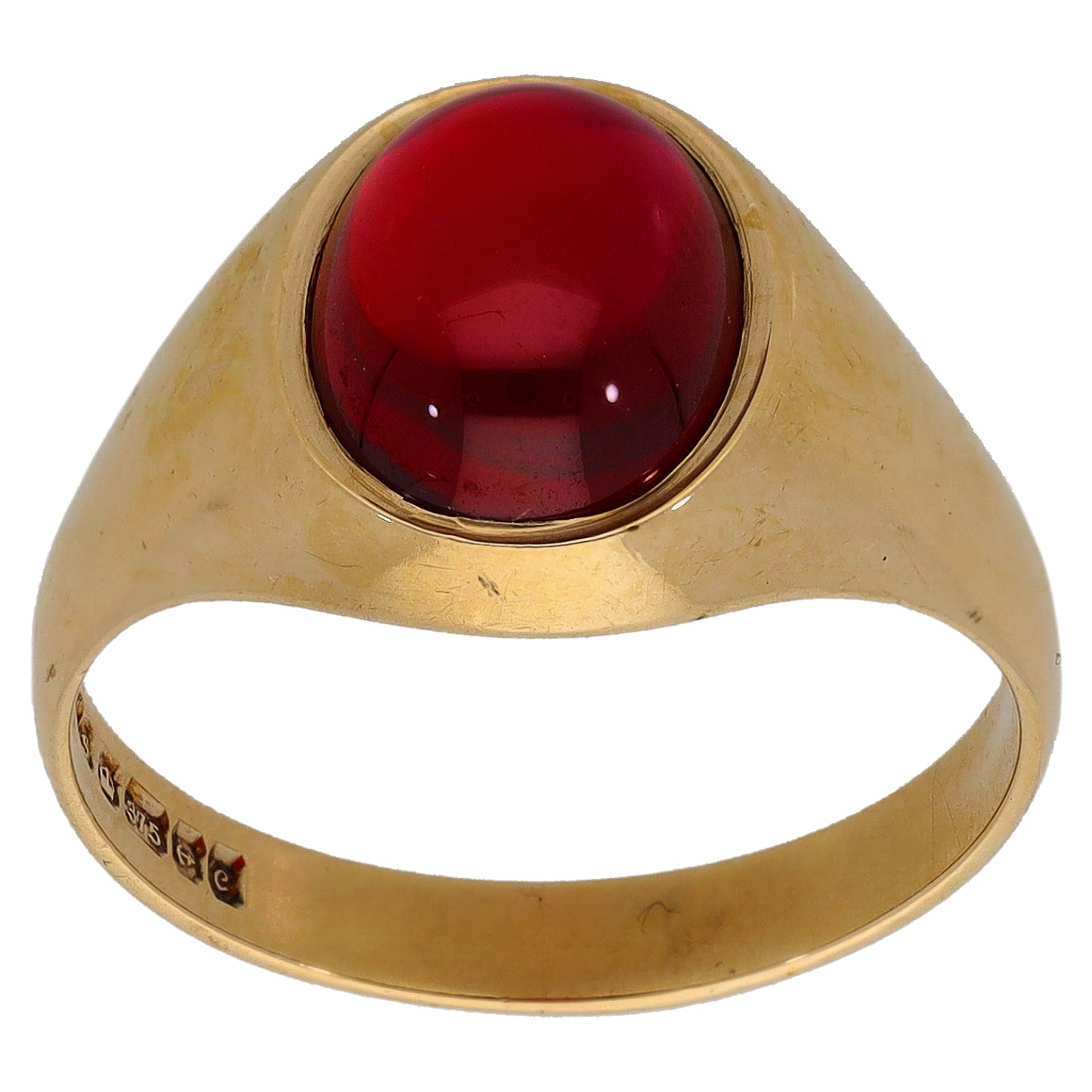 9ct Gold Man Made Ruby Single Stone Signet Ring Size P