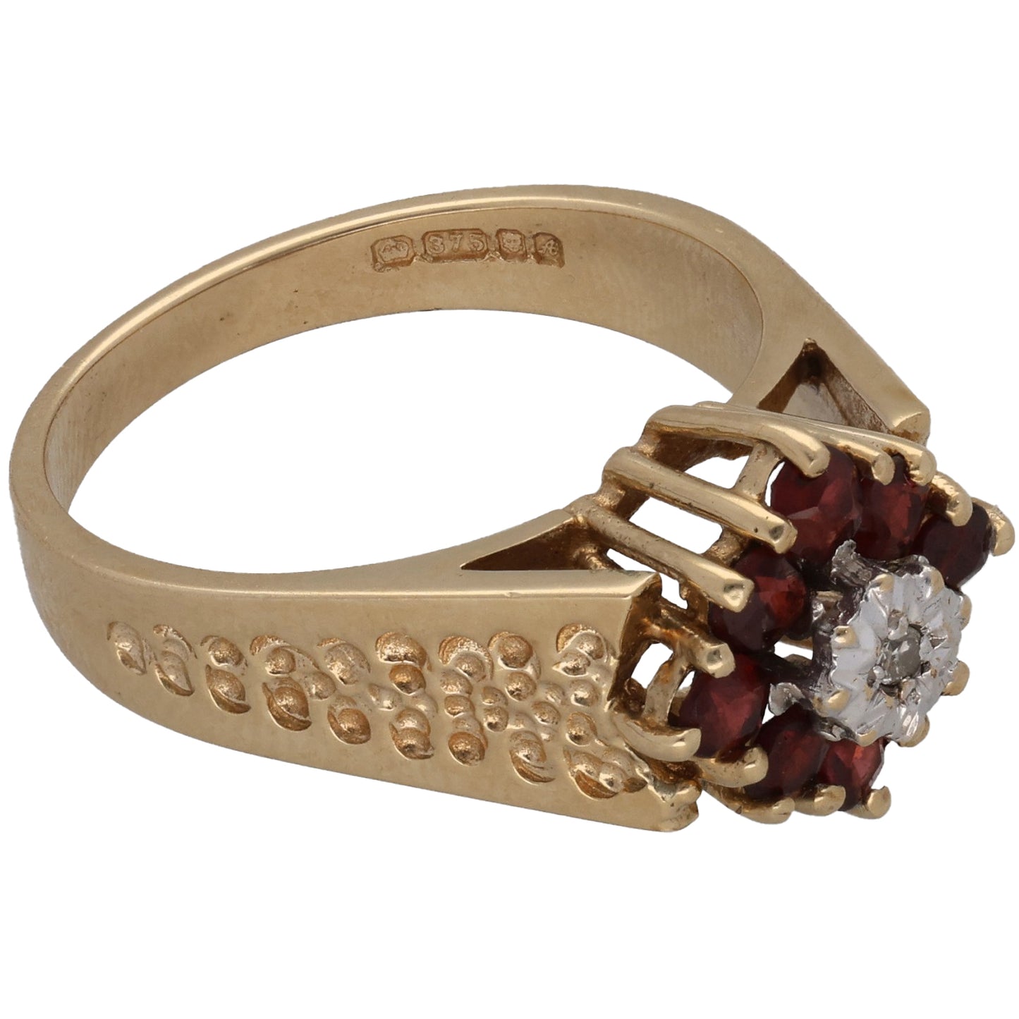 9ct Gold Garnet & 0.01ct Diamond Dress/Cocktail Ring Size O