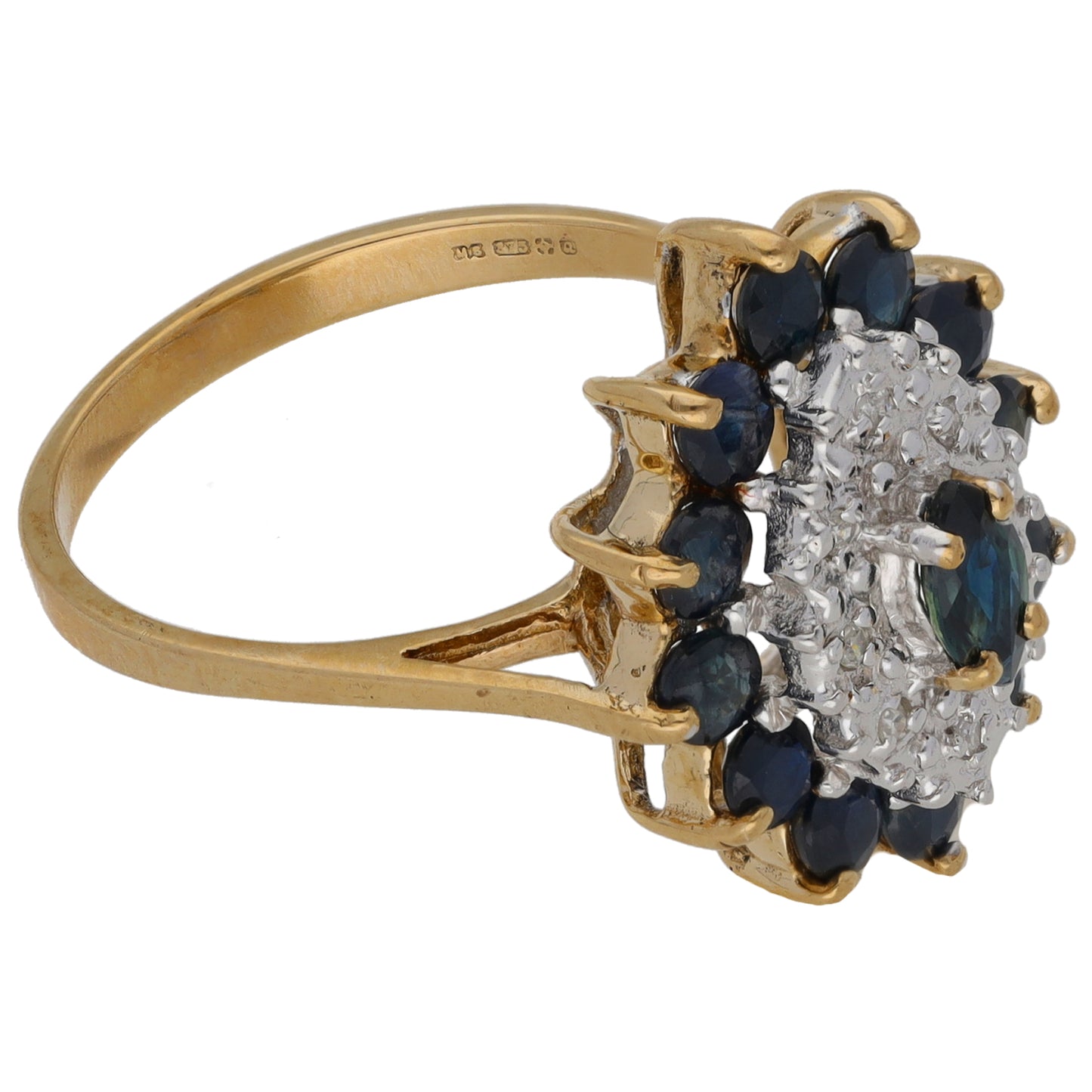 9ct Gold Sapphire & 0.04ct Diamond Dress/Cocktail Ring Size P