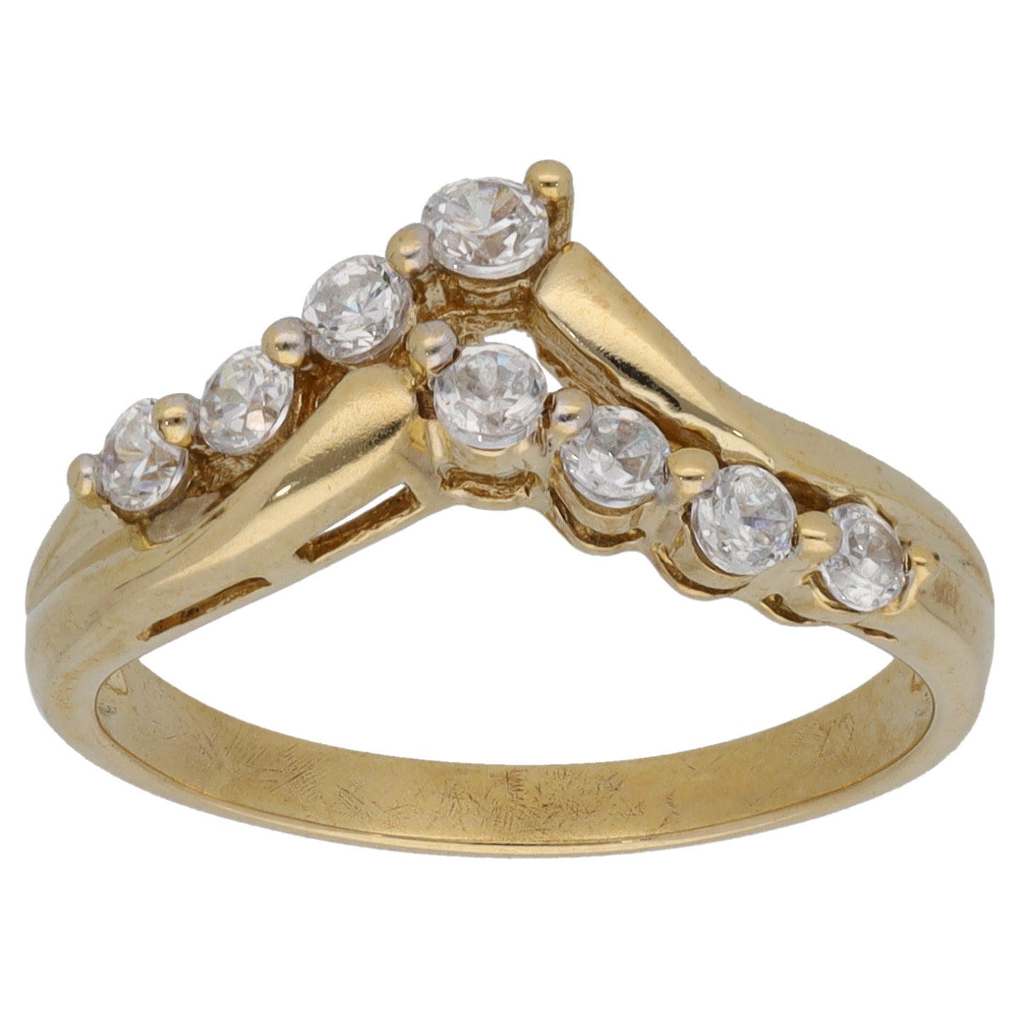 9ct Gold Cubic Zirconia Wishbone Ring Size M