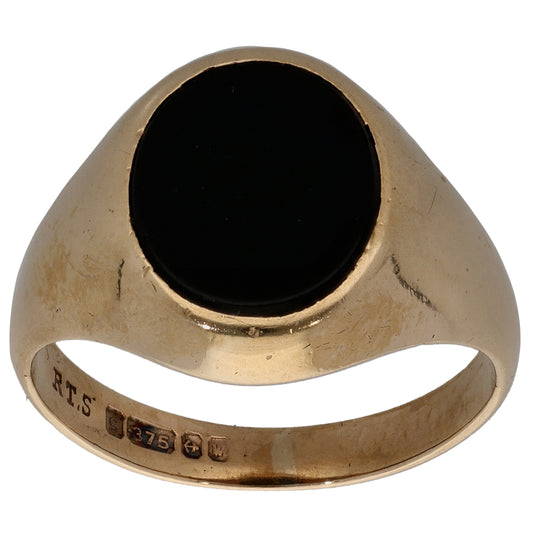 9ct Gold Onyx Signet Ring Size O