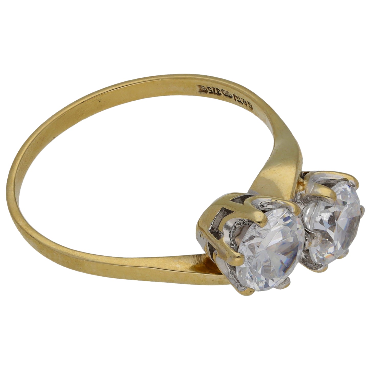 9ct Gold Cubic Zirconia Two Stone Ring Size P