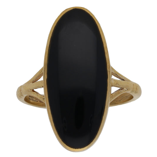 9ct Gold Onyx Single Stone Ring Size N