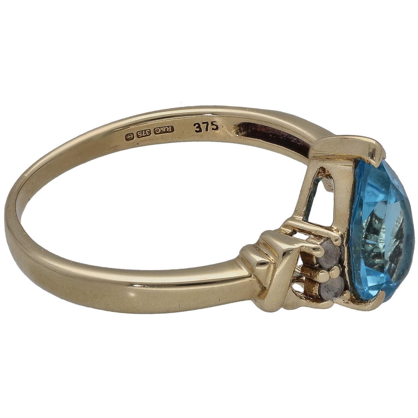 9ct Gold Topaz & Imitation Gems Single Stone Ring With Accents Size N
